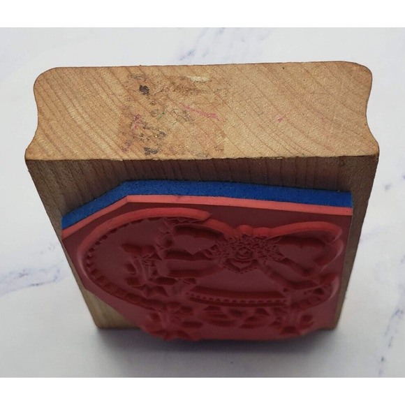 Inkadinkado Alma Lynne Angel Heart on Moon Wood Mounted Rubber Stamp - Picture 4 of 7